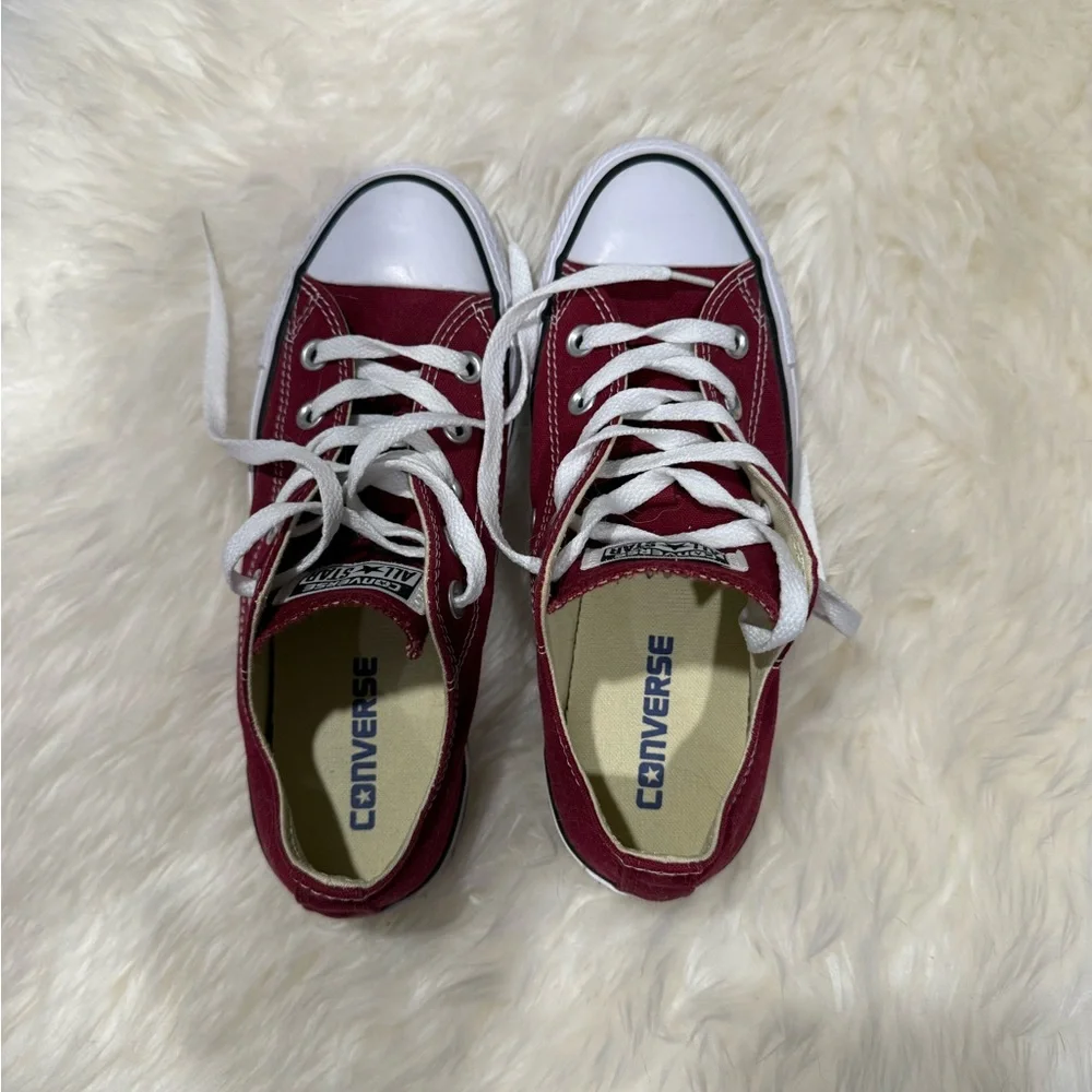 Converse Low Top Sneakers in Burgundy and White - Picture 2 of 4